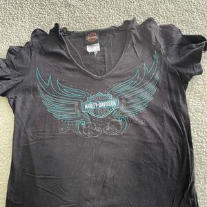Harley-Davidson Black Tee with Teal Winged Shield
